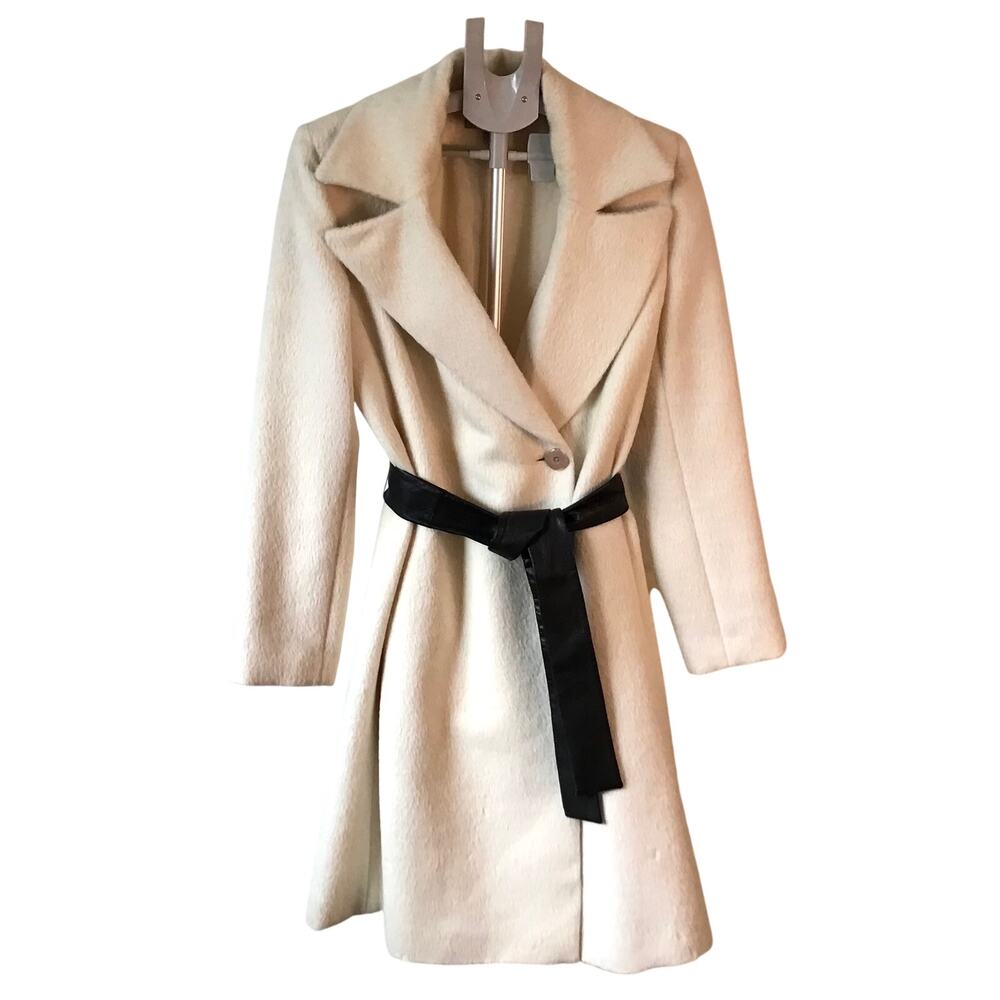 Katherine Kelly Ivory Alpaca Wool Blend Trench Car Coat Women’s SZ 10